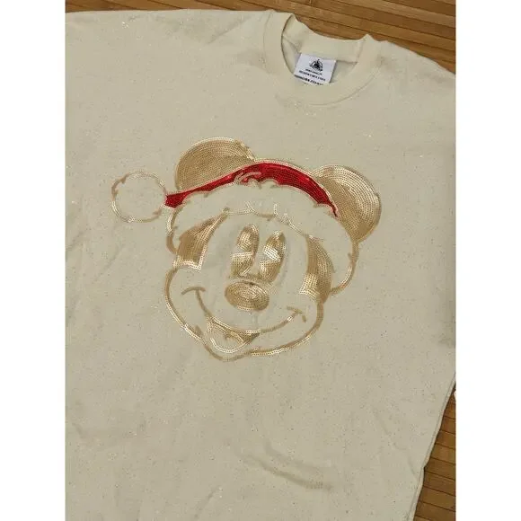 NEW Disney Sequined Santa Mickey Merry Christmas Pixie Dust Spirit Jersey Size S - Picture 2 of 9